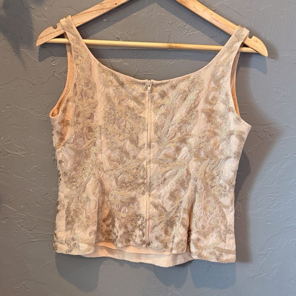 Vintage Y2K Carmen Marc Valvo Lace Cardigan Camisole Twin Set 8 Gold Top 2pc - Picture 7 of 9